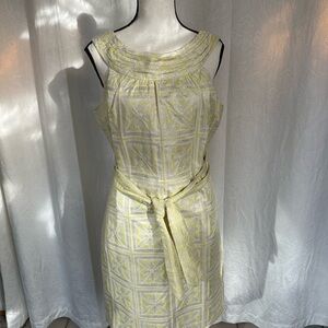 NWT! Eccoici Yellow Jacquard Sheath Dress w Waist Tie Retro Mod Party Dress - 6